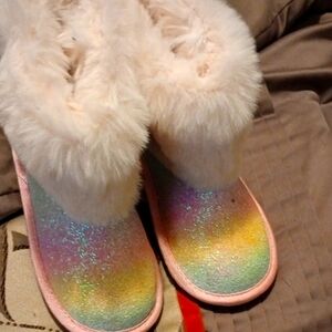 Furry Rainbow Glitter Boots